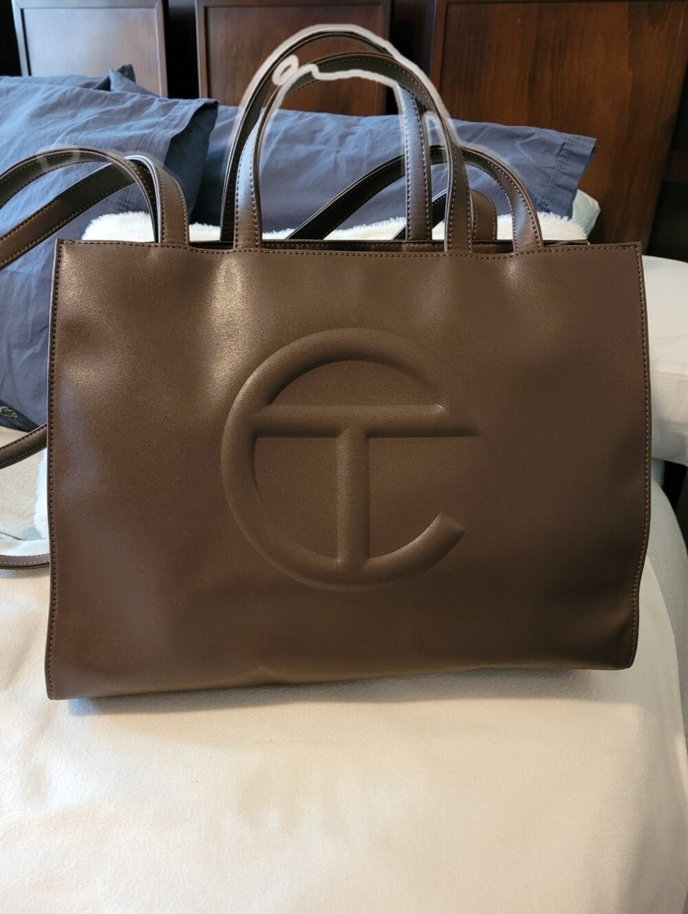 Telfar Brown Leather-Look Tote with Embossed Logo